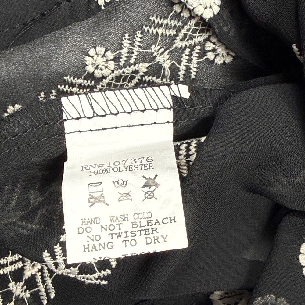 90s Black Floral Embroidered Tunic Shirt Sheer Bohemian Blouse Ethnic Size S - Picture 10 of 11